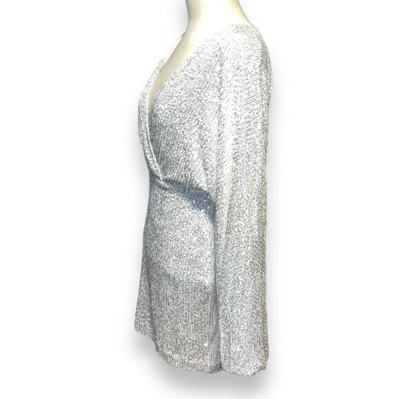 Showpo. Erine Mini Dress Long Sleeve Sequin Dress Silver 4 - Picture 8 of 12